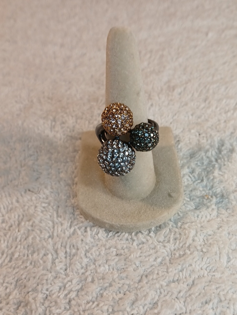 Triple Pavé Ball Ring - Gold, Silver, and Black Crystal